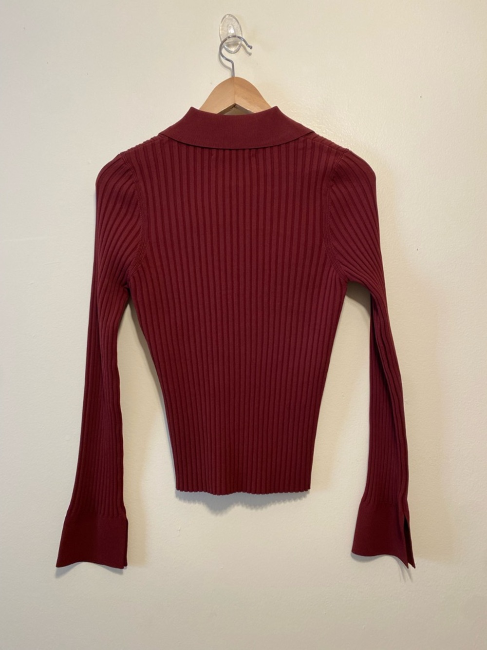 IF ONLY STUDIO  Burgundy Ribbed Button-Down Polo SWEATER. Size S - Picture 2 of 7